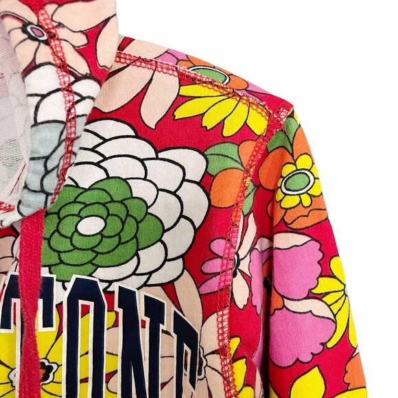 Vintage Girl Yellowstone Park 70s Floral Zip-Front Hoodie Red Pink Size Large - Picture 3 of 8